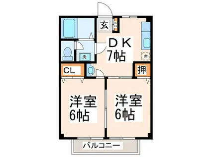 スカイハイツ菊陽(2DK/1階)の間取り写真