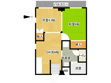 オンワードハイツ(2DK/4階)の間取り写真