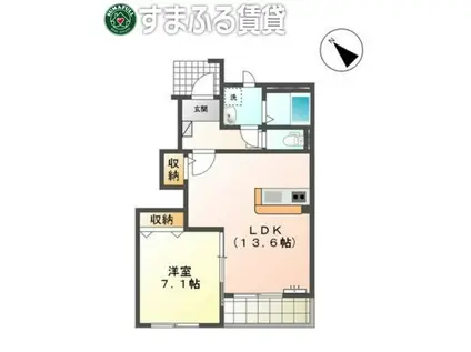 グリーン ベル(1LDK/1階)の間取り写真