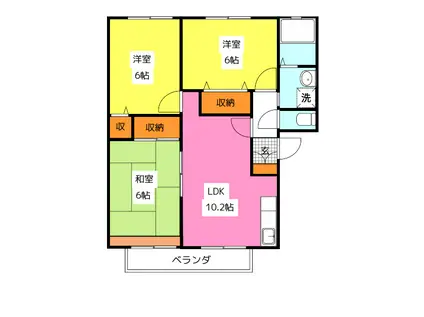 ティアラ大橋南(3LDK/2階)の間取り写真