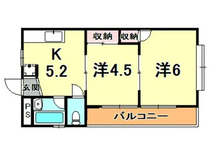 有馬道ハイツ(2K/4階)の間取り写真