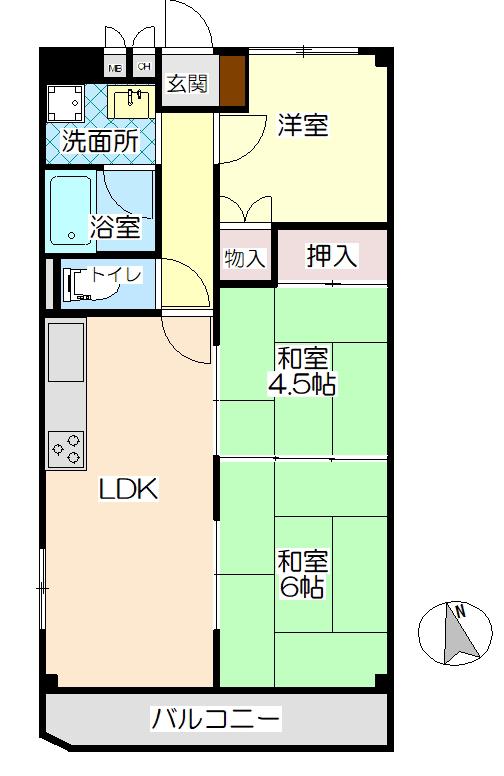 緑町マンション(3LDK/3階)の間取り写真