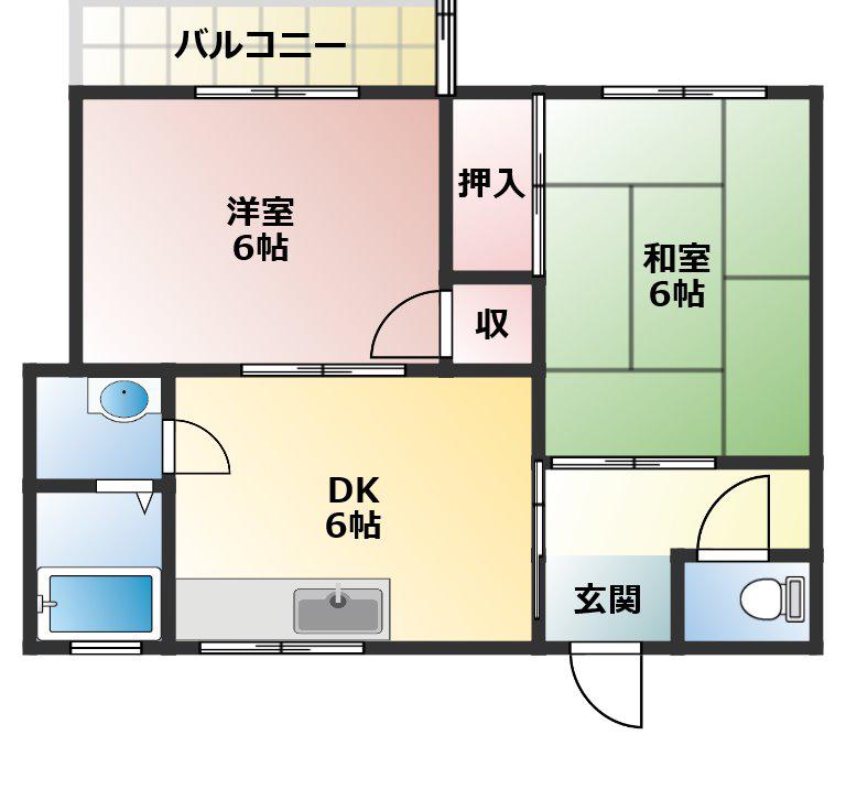 フラット松江(2DK/2階)の間取り写真