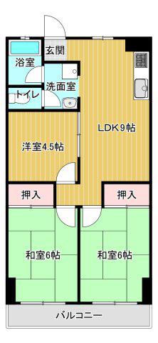 シャトー朝霧(3LDK/4階)の間取り写真