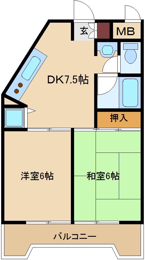 エクセル須賀の森(2DK/3階)の間取り写真