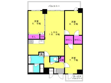 ツナマヨレジデンス(3LDK/9階)の間取り写真
