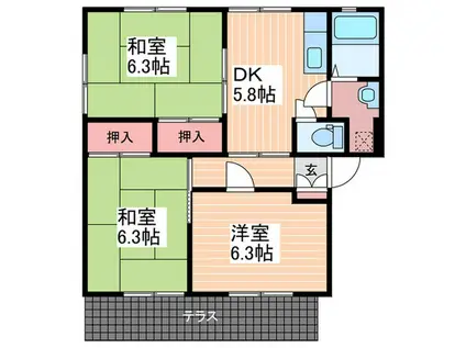 レブ-ルK1(3DK/1階)の間取り写真