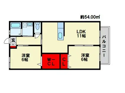 エクセルハイムB(2LDK/2階)の間取り写真