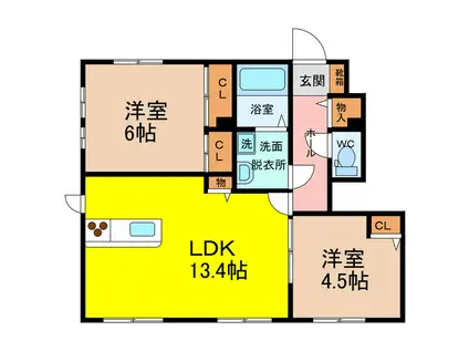 グリーンファースト・ミヤコ(2LDK/1階)の間取り写真