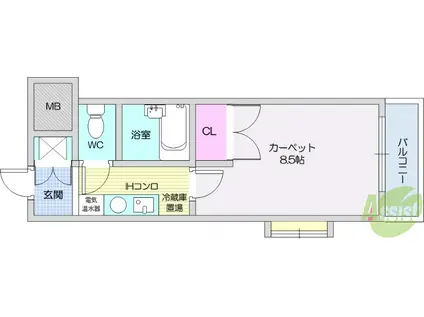 シャンブル向山(1K/4階)の間取り写真