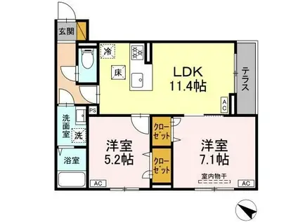 D-ROOM新宿I-A(2LDK/1階)の間取り写真
