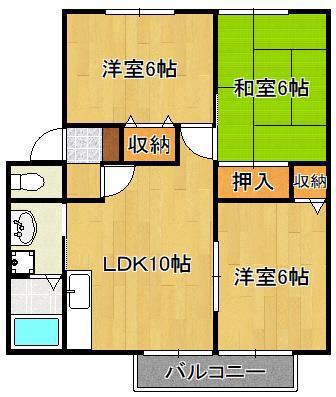 サンビレッジ葛原II C棟(3LDK/1階)の間取り写真