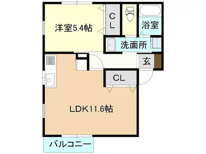 シャルムひがし野(1LDK/1階)の間取り写真