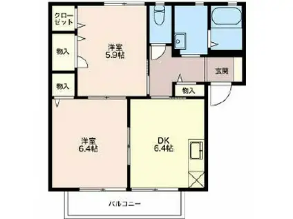 メゾンフルール(2DK/1階)の間取り写真