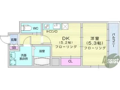 LA DOUCEUR片平(1DK/9階)の間取り写真