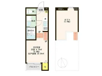 プランドール福田(1K/2階)の間取り写真