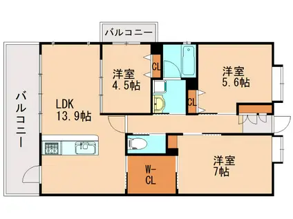 ルグラン飯塚中央リバーテラス(3LDK/10階)の間取り写真