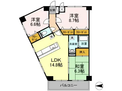 モニュメントスクウェア参番館(3LDK/3階)の間取り写真