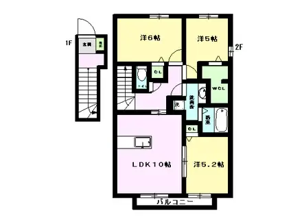 カーサ・フォレストASO(3LDK/2階)の間取り写真