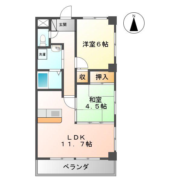 グランドヒルズ南脇1番館(2LDK/2階)の間取り写真