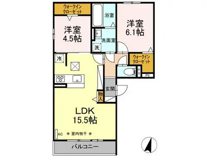 D-ROOM沖ノ橋(2LDK/1階)の間取り写真