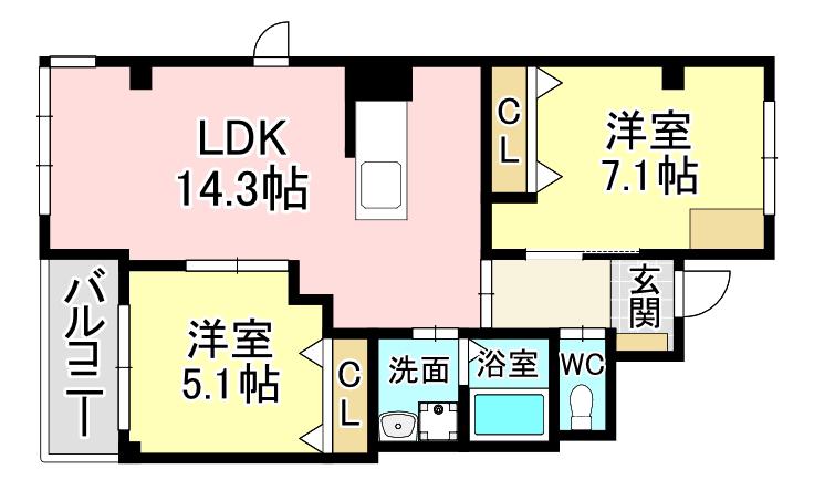 ＪＲ筑豊本線 本城駅 徒歩45分 3階建 築9年(2LDK/2階)の間取り写真