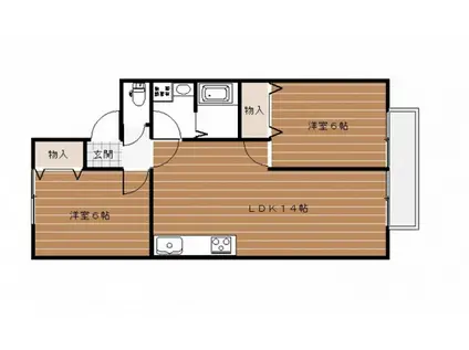 ファミール沼田B棟(2LDK/1階)の間取り写真