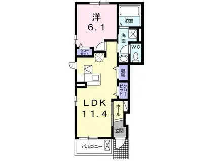 アーシャ(1LDK/1階)の間取り写真