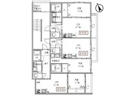 オガールコートフセ(1LDK/3階)の間取り写真