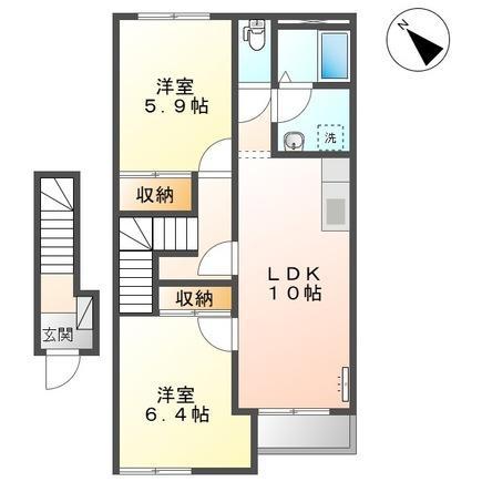 ソランジュ(2LDK/2階)の間取り写真