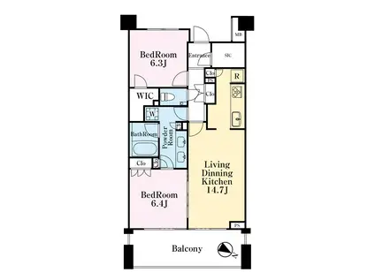 横濱紅葉坂レジデンス参番館(2LDK/2階)の間取り写真