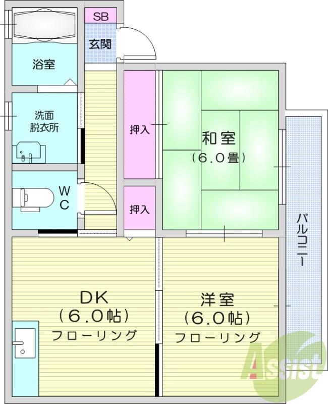 パディ壱番館(2DK/2階)の間取り写真