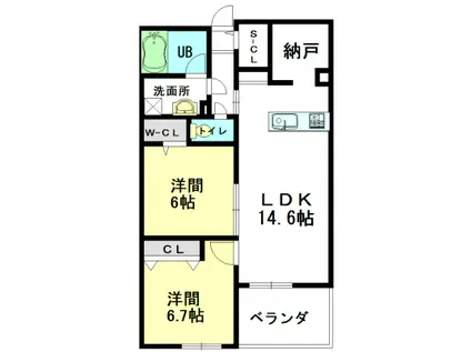 シャンブルクレール名城(2LDK/1階)の間取り写真