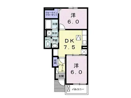ウッディビレッジⅢ(2DK/1階)の間取り写真