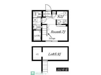 PRIMA ART 海老名(1K/2階)の間取り写真