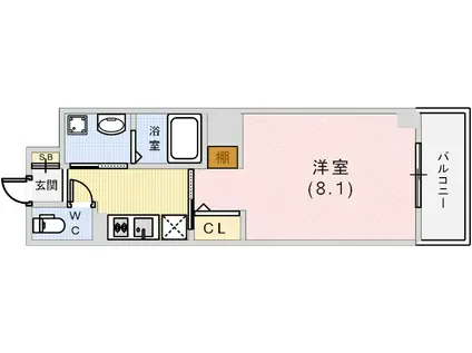 ジアコスモ神戸三宮(1K/9階)の間取り写真