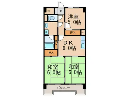 本多ハイツ原町(3DK/6階)の間取り写真