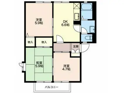 ディアスほりうちA棟(3DK/2階)の間取り写真