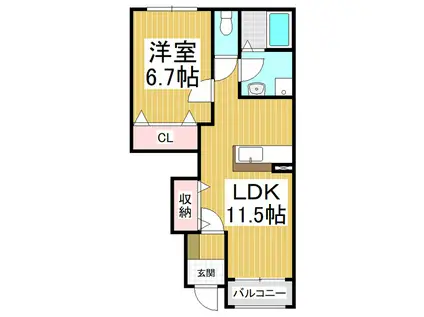 ブルームテラス(1LDK/1階)の間取り写真