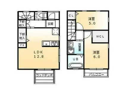 アンソレイユII(2LDK/1階)の間取り写真