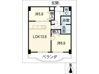 インタースクウェア I(2LDK/4階)の間取り写真