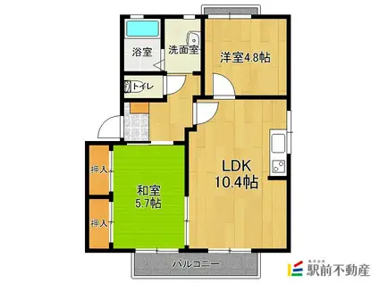リバーサイド若楠A(2LDK/1階)の間取り写真