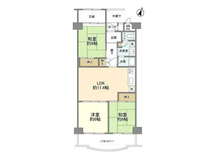 菊名ハイツ2号館(3LDK/4階)の間取り写真