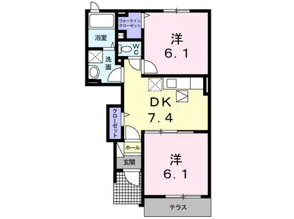 リバーサイド・コセII(2DK/1階)の間取り写真