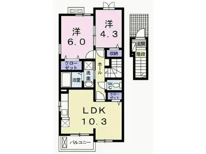 フェザン・レーヴII(2LDK/2階)の間取り写真