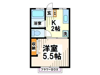 ハピネス 1(1K/2階)の間取り写真