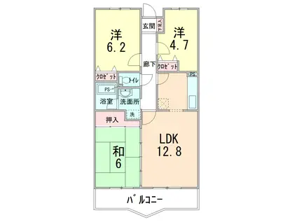 ルミエール津久井浜(3LDK/3階)の間取り写真