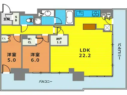ベイシティタワーズ神戸イースト(2LDK/20階)の間取り写真