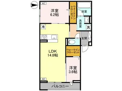 ディーカストル A棟(2LDK/3階)の間取り写真