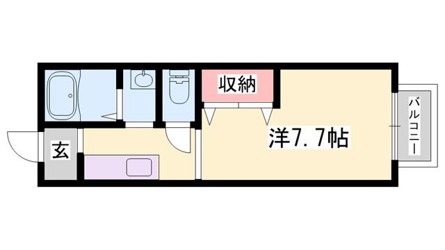 フローラ A棟(1K/1階)の間取り写真